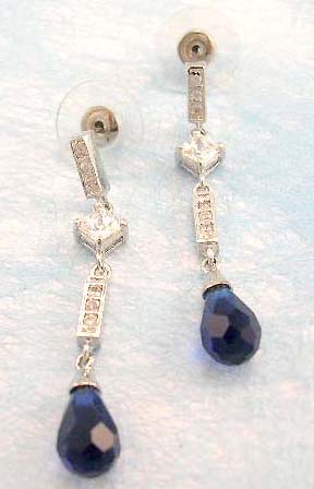wholesale cubic zirconia fashion jewelry supply dark blue cz earring in rhodium plated, brass base