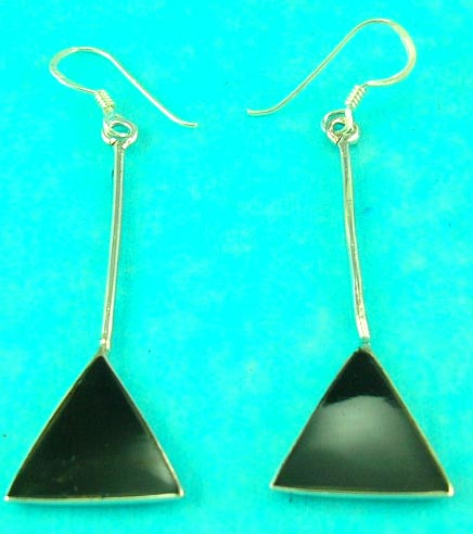wholesale distribute fashion jewelry of dangling onyx sterling silver triangle earring 