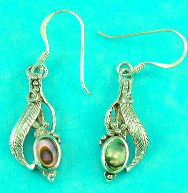 top fashion wholesale jewelry group features feather style shaped sterling silver with rounded gemstone/seashell earring 