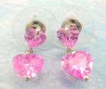 wholesale pink cz jewelry supplier distributue pink cz earring in brass base, plated with rhodium
