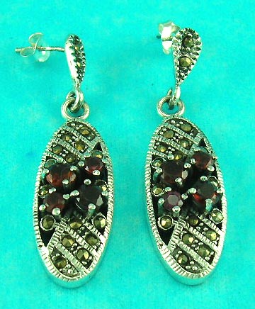 wholesale jewelry manufacture oval shaped marcasite stone along with cz inlaid earring 