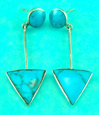 wholesale fashion jewelry delivers sterling silver triangle turquoise gemstone sterling silver earring 