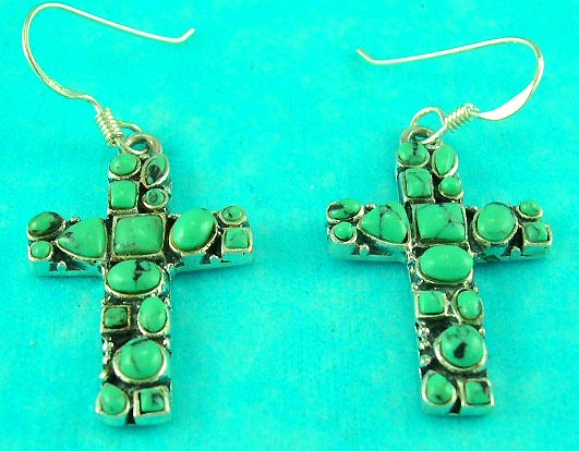 antique jewelry wholesale presents sterling silver green gemstone cross earring 