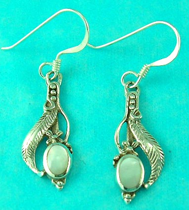 top fashion wholesale jewelry group features feather style shaped sterling silver with rounded gemstone/seashell earring 